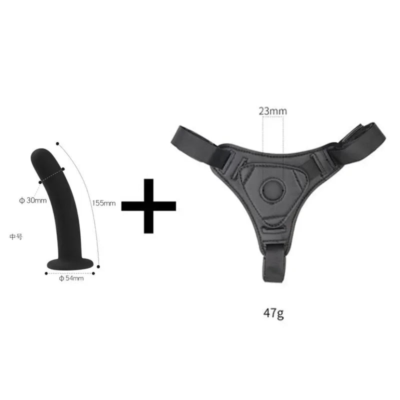 Adjustable Strap-On Harness with Curved Silicone Massager