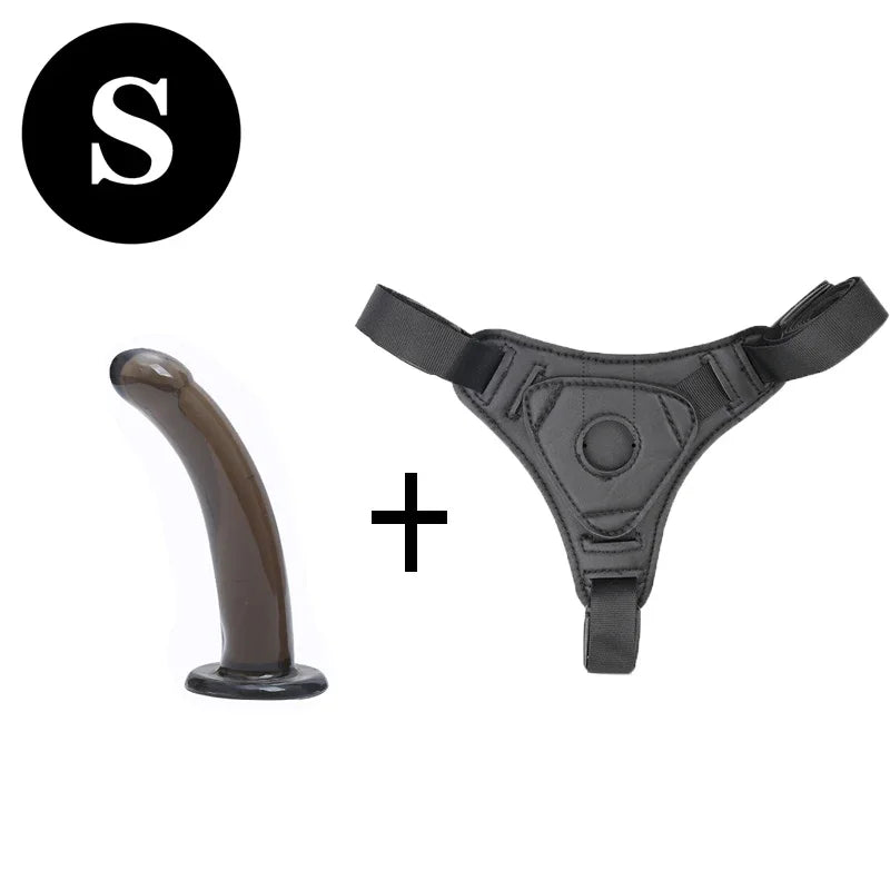 Adjustable Strap-On Harness with Curved Silicone Massager