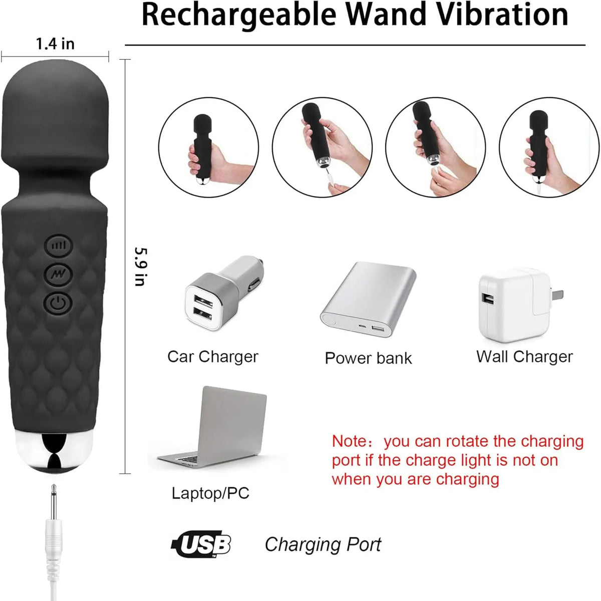 Mini Rechargeable Wand Massager with 20 Vibration Modes