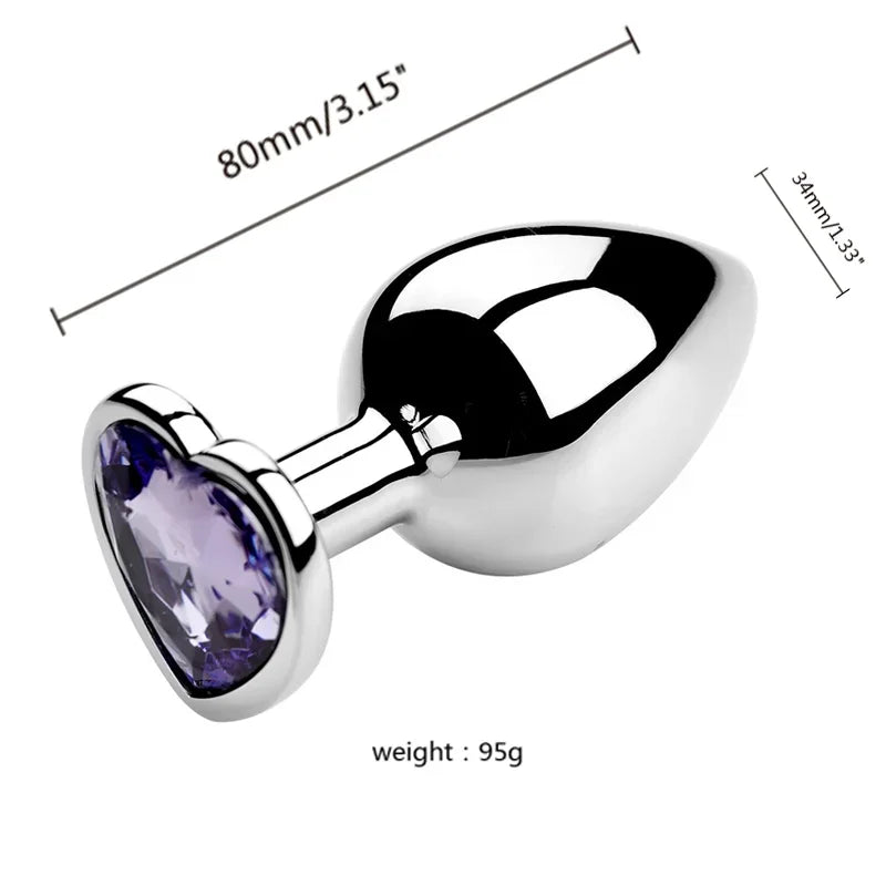 Stainless Steel Plug Set with Heart-Shaped Crystal Base