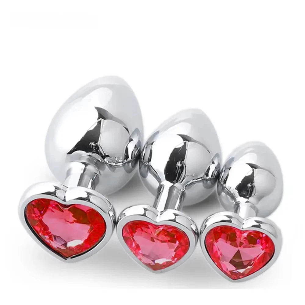 Stainless Steel Plug Set with Heart-Shaped Crystal Base