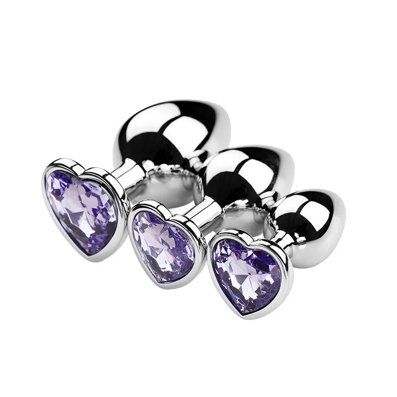 Stainless Steel Plug Set with Heart-Shaped Crystal Base