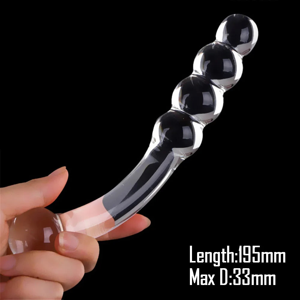 Beaded Pyrex Glass Massager with Curved Shaft
