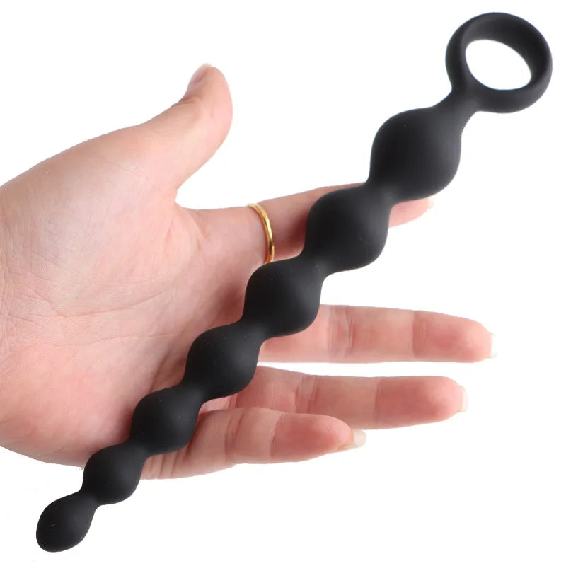 Flexible Silicone Beaded Massager with Ring Handle