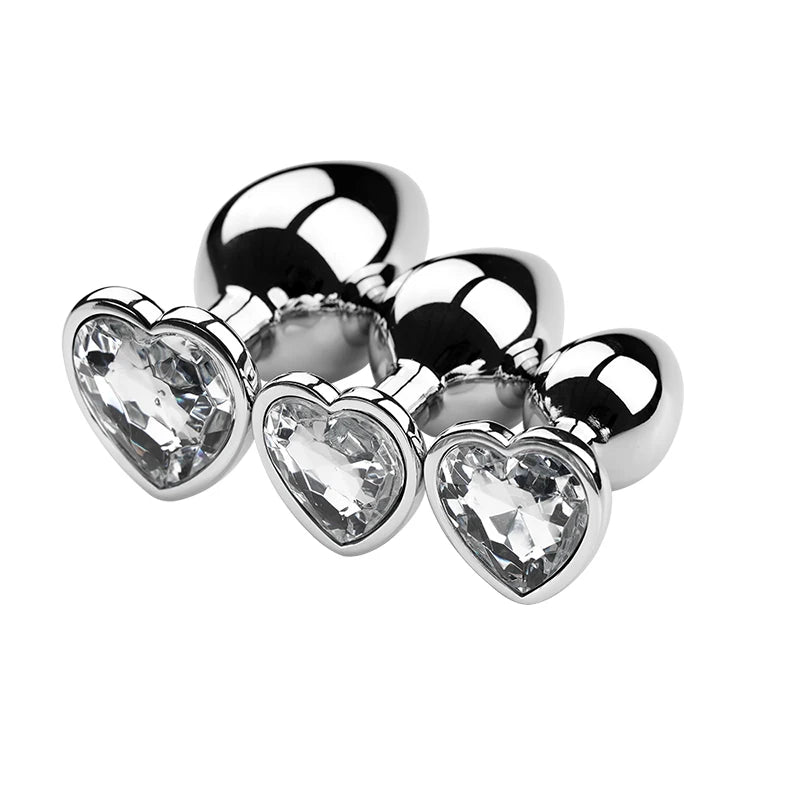 Stainless Steel Plug Set with Heart-Shaped Crystal Base