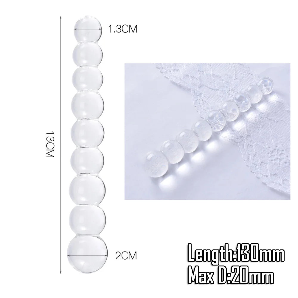 Beaded Pyrex Glass Massager with Curved Shaft