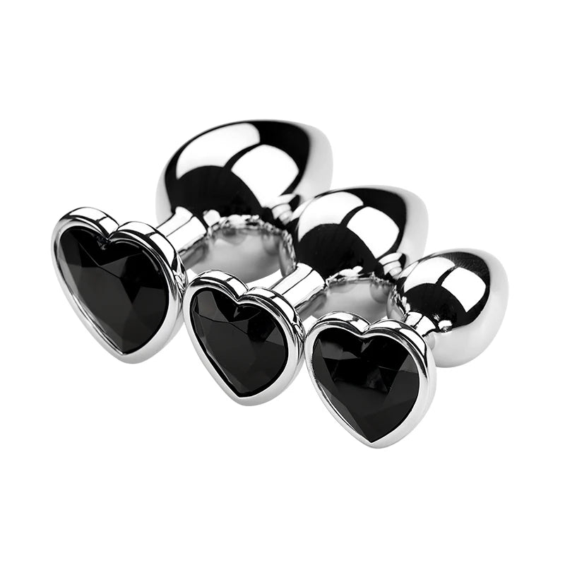 Stainless Steel Plug Set with Heart-Shaped Crystal Base