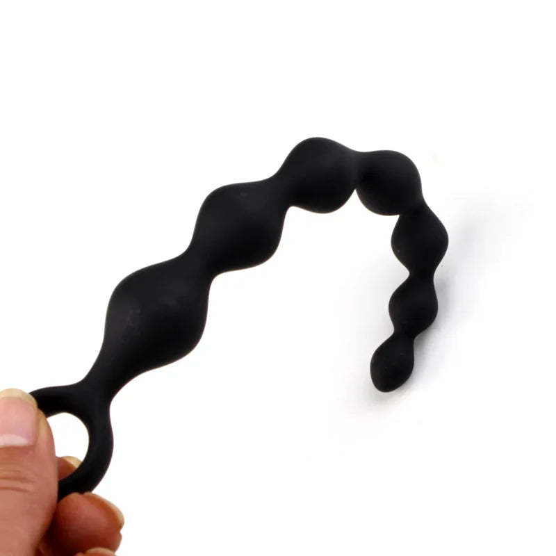 Flexible Silicone Beaded Massager with Ring Handle