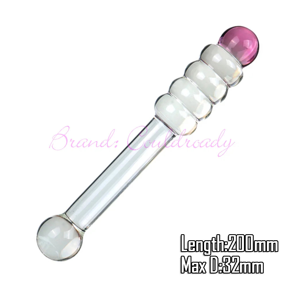 Beaded Pyrex Glass Massager with Curved Shaft