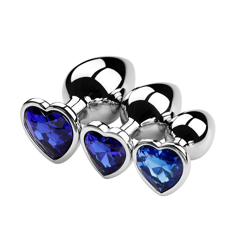 Stainless Steel Plug Set with Heart-Shaped Crystal Base