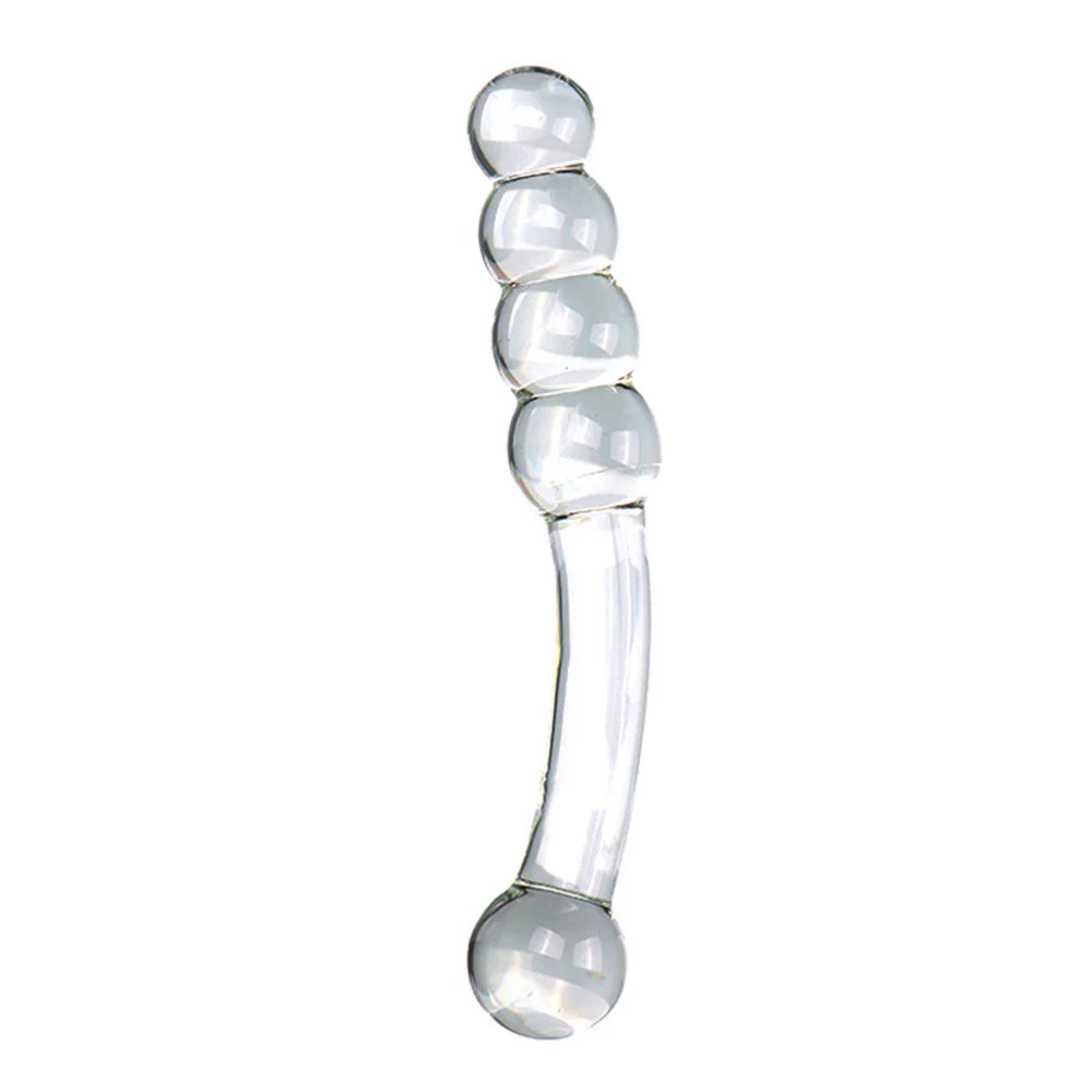 Beaded Pyrex Glass Massager with Curved Shaft