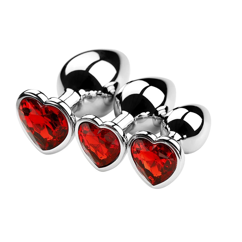 Stainless Steel Plug Set with Heart-Shaped Crystal Base