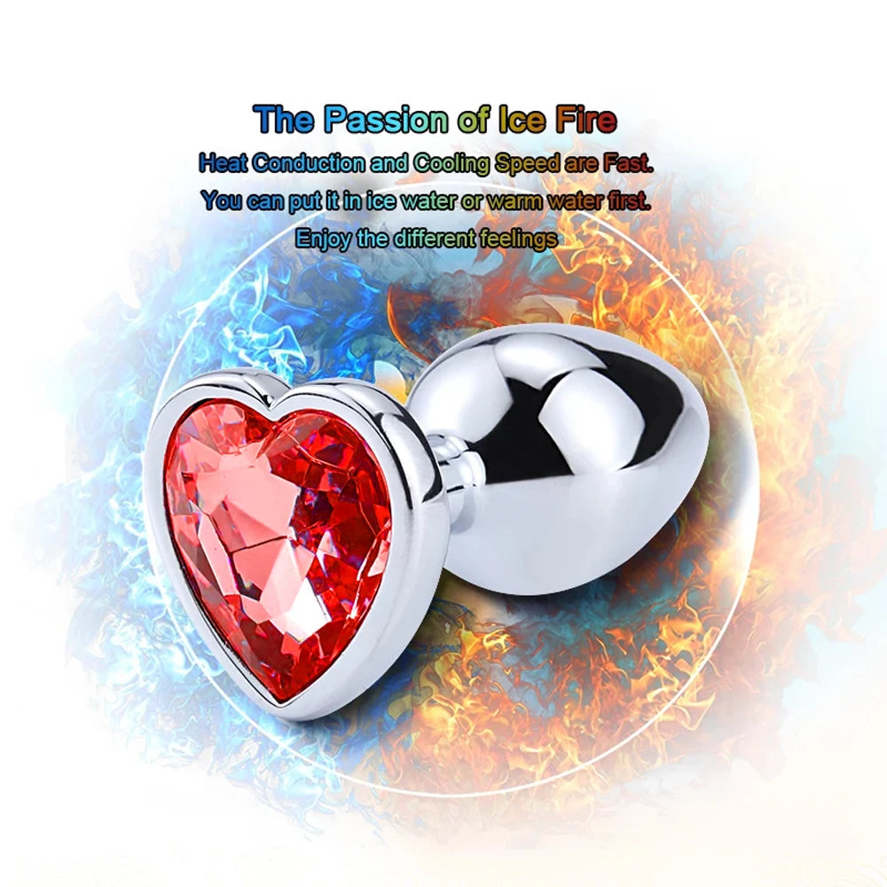 Stainless Steel Plug Set with Heart-Shaped Crystal Base