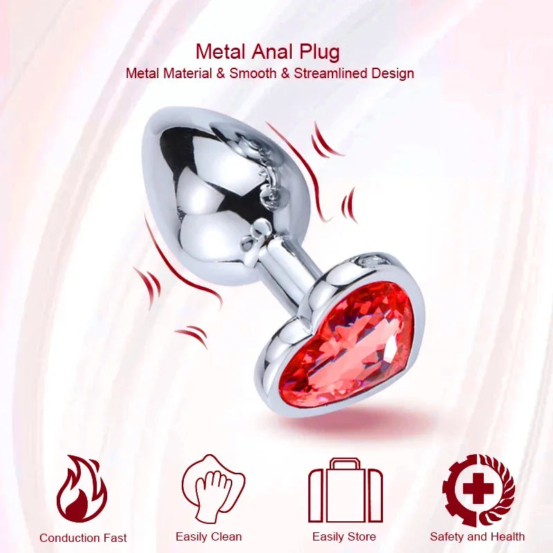 Stainless Steel Plug Set with Heart-Shaped Crystal Base