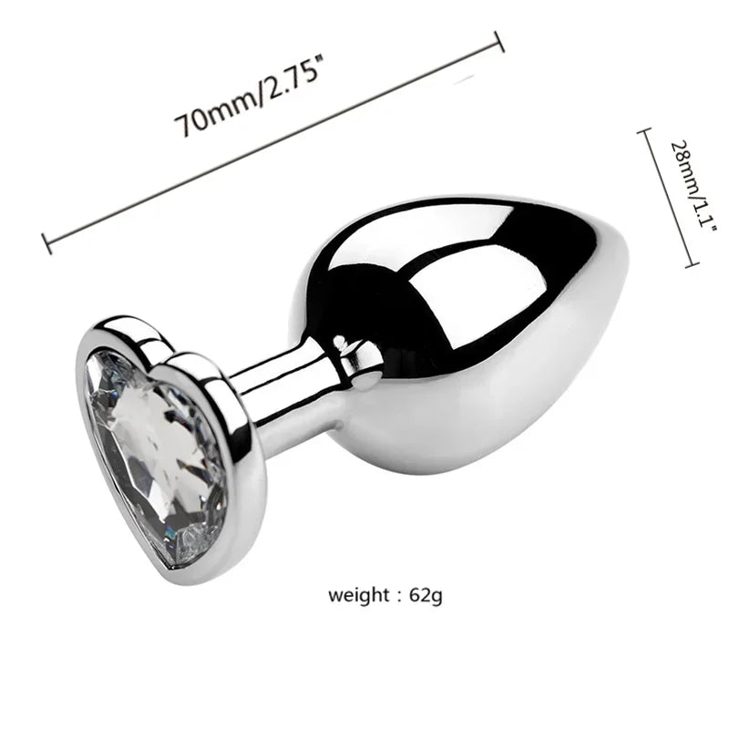 Stainless Steel Plug Set with Heart-Shaped Crystal Base