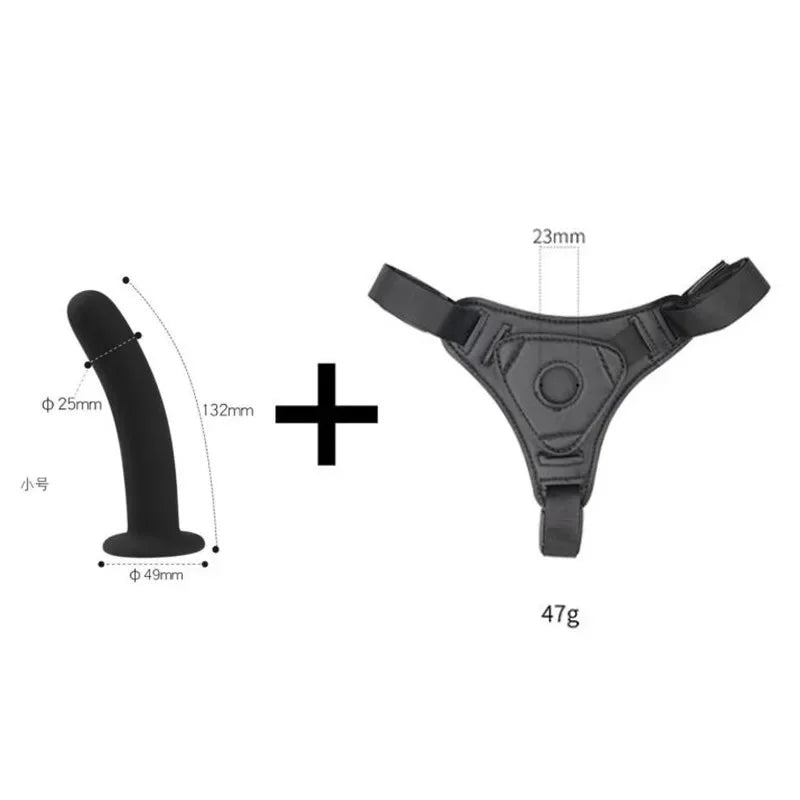 Adjustable Strap-On Harness with Curved Silicone Massager