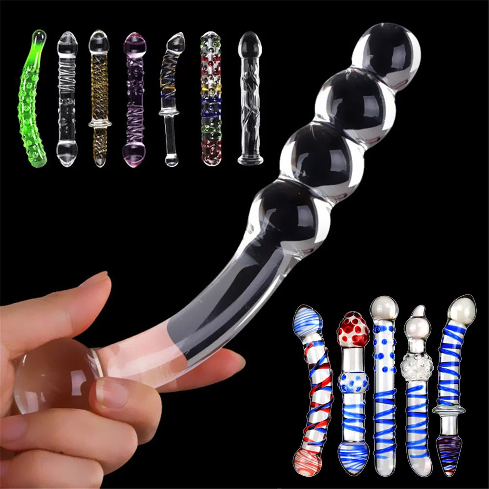 Beaded Pyrex Glass Massager with Curved Shaft