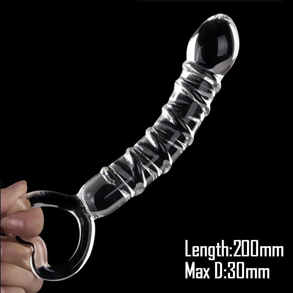 Beaded Pyrex Glass Massager with Curved Shaft
