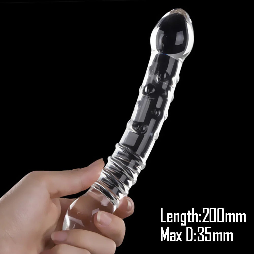 Beaded Pyrex Glass Massager with Curved Shaft
