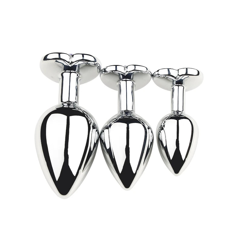 Stainless Steel Plug Set with Heart-Shaped Crystal Base