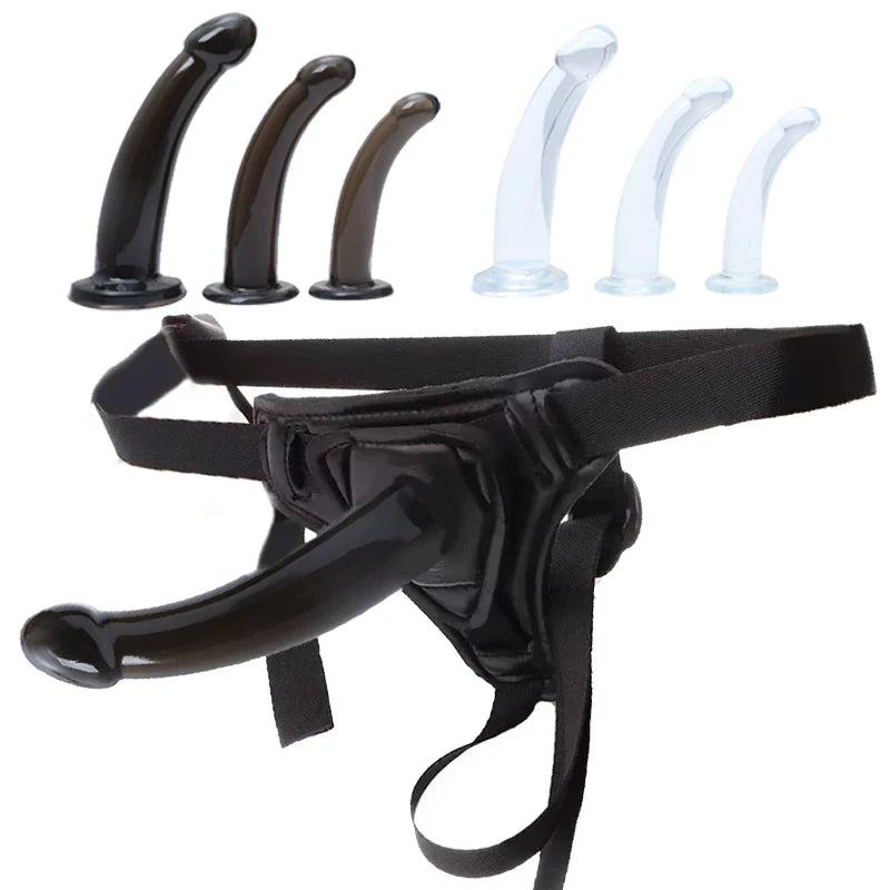 Adjustable Strap-On Harness with Curved Silicone Massager