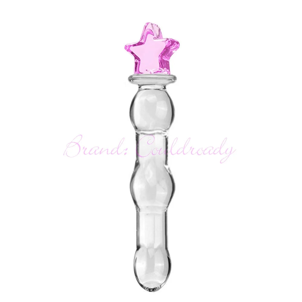 Beaded Pyrex Glass Massager with Curved Shaft