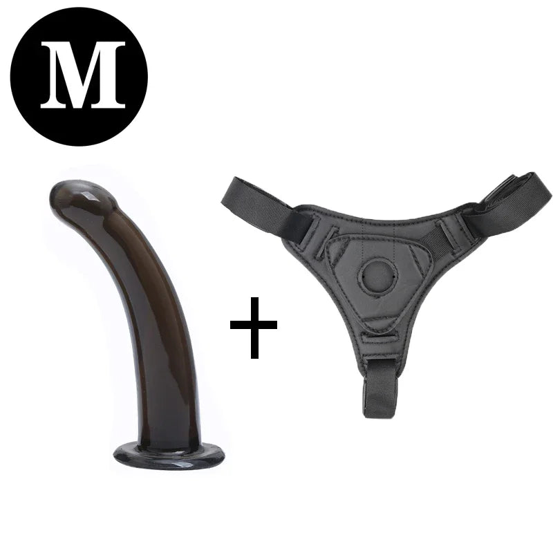Adjustable Strap-On Harness with Curved Silicone Massager