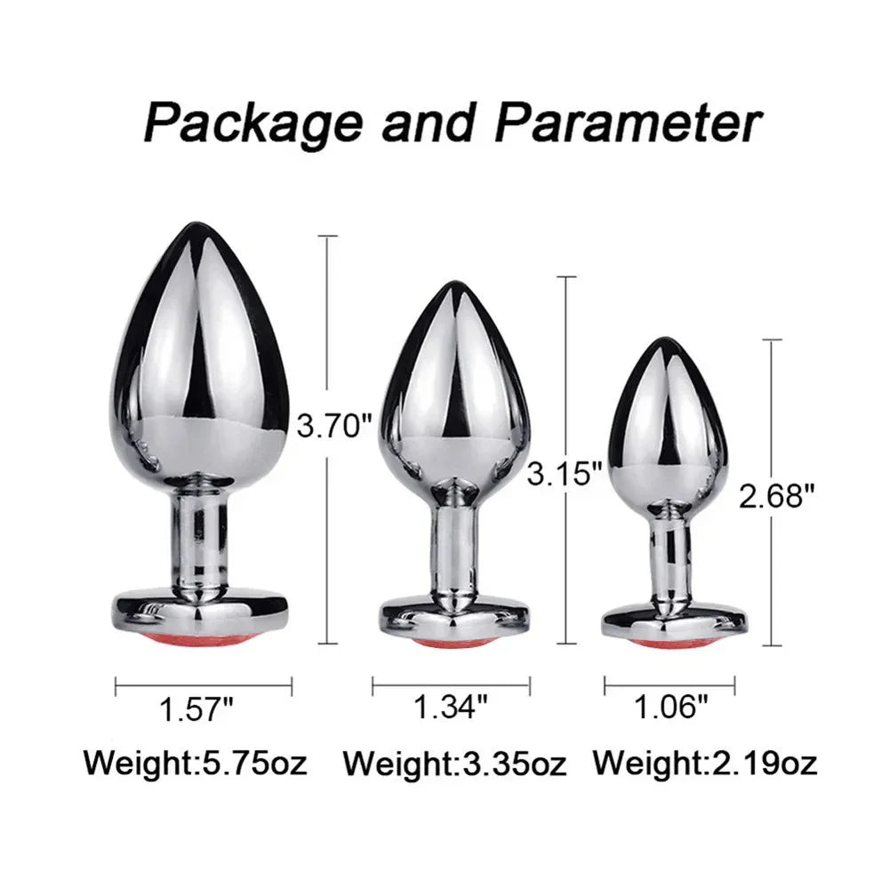 Stainless Steel Plug Set with Heart-Shaped Crystal Base