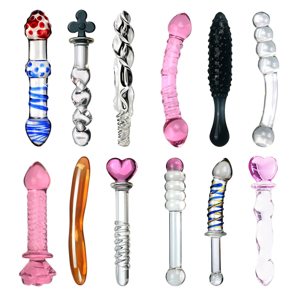 Beaded Pyrex Glass Massager with Curved Shaft