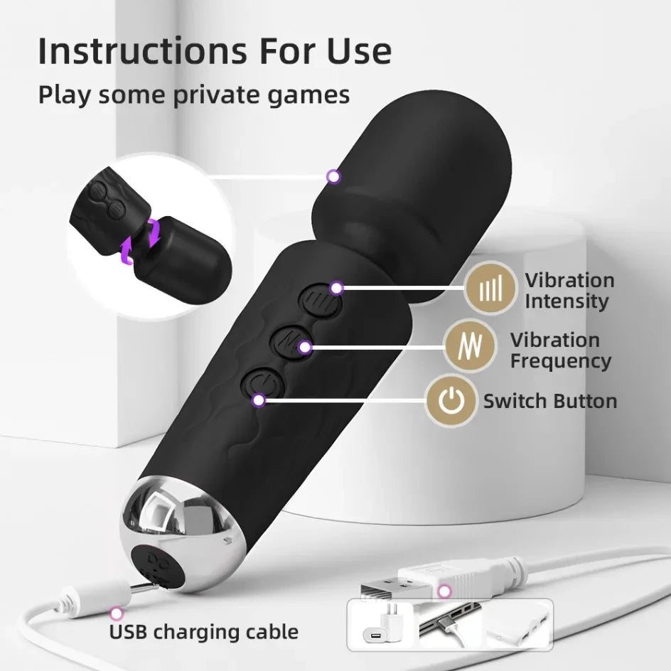 Mini Rechargeable Wand Massager with 20 Vibration Modes