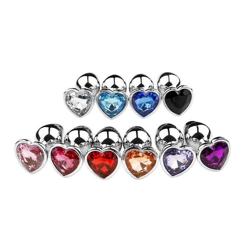 Stainless Steel Plug Set with Heart-Shaped Crystal Base